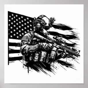 Militär soldat American USA flagga Patriotic Art Poster