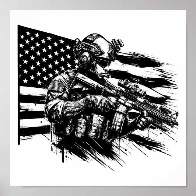 Militär soldat American USA flagga Patriotic Art Poster (Framsidan)