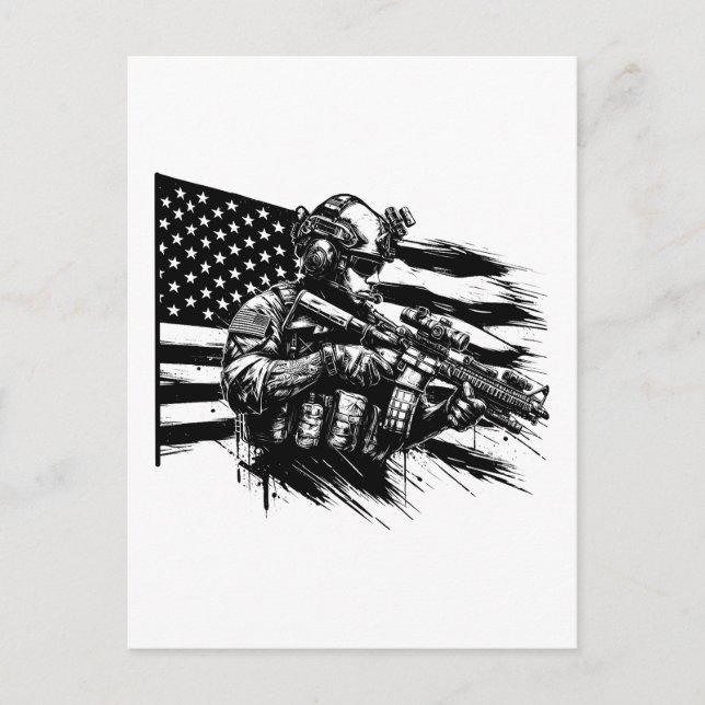 Militär soldat American USA flagga Patriotic Art Vykort (Framsida)