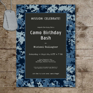 Militär soldat Blue Camouflage Birthday Inbjudningar