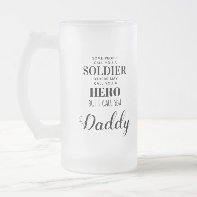 Militär soldat Hero pappa Fars dag Photo Frostat Ölglas (Vänster)