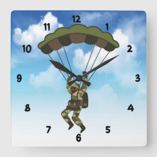 Militär soldat/Paratrooper med moln Fyrkantig Klocka