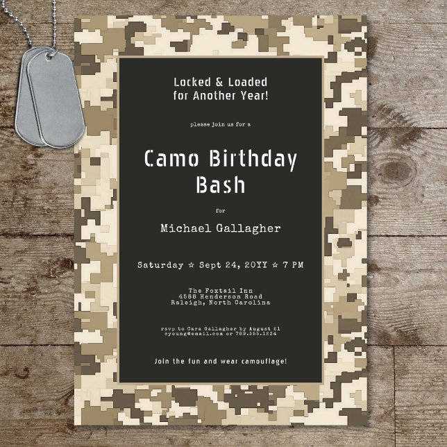 Militär soldat Sand Digital Camouflage Birthday Inbjudningar (Military Soldier Sand Digital Camouflage Birthday Invitation)