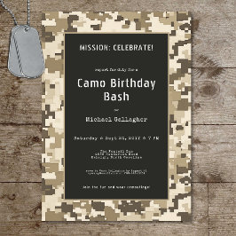 Militär soldat Sand Digital Camouflage Birthday Inbjudningar