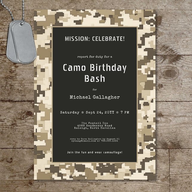 Militär soldat Sand Digital Camouflage Birthday Inbjudningar (Military Soldier Sand Digital Camouflage Birthday Invitation)