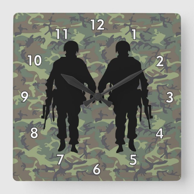 Militär soldat/Warrior Silhouette med Camo Fyrkantig Klocka (Framsida)