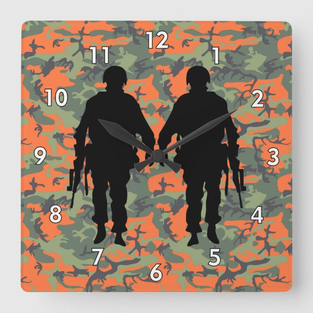 Militär soldat/Warrior Silhouette med Camo Fyrkantig Klocka (Framsida)