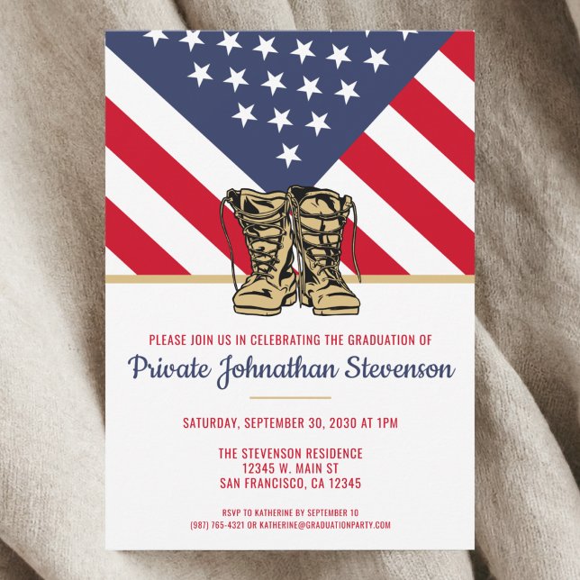 Militär Studenten-armé Boot Patriotic Inbjudningar (Military Graduation Army Boot Camp Patriotic Invitation)