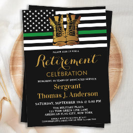 Militär Thin Grönt Line Boots Pension Party Inbjudningar