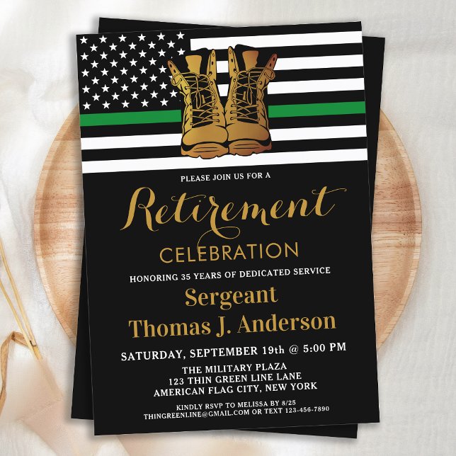 Militär Thin Grönt Line Boots Pension Party Inbjudningar (Skapare uppladdad)