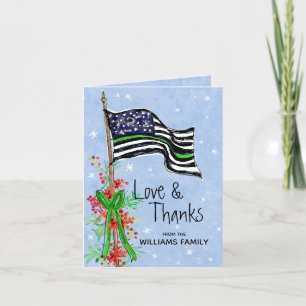 Militär Thin Grönt Line Flagga Holly Family Namn Tack Kort