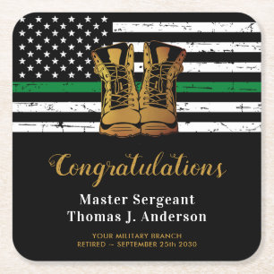 Militär Thin Grönt Line Flagga Soldier Pension Underlägg Papper Kvadrat