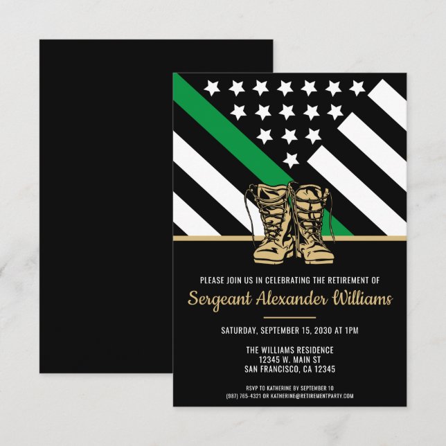 Militär Thin Grönt Line Patriotic Army Pension Inbjudningar (Fram/baksida)