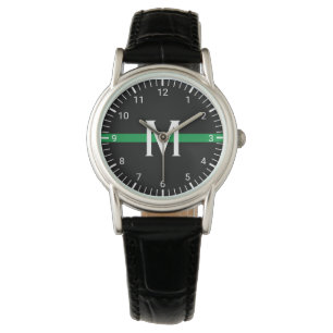 Militär tunn grönt fodrar Monogrammed Armbandsur