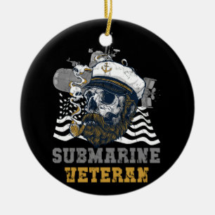 Militär ubåtsveterinär, undermarinskål, skullkapta julgransprydnad keramik