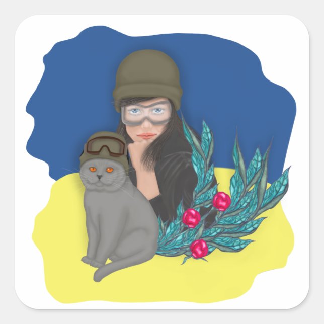 Militär ukrainsk kvinna fyrkantigt klistermärke (Framsida)