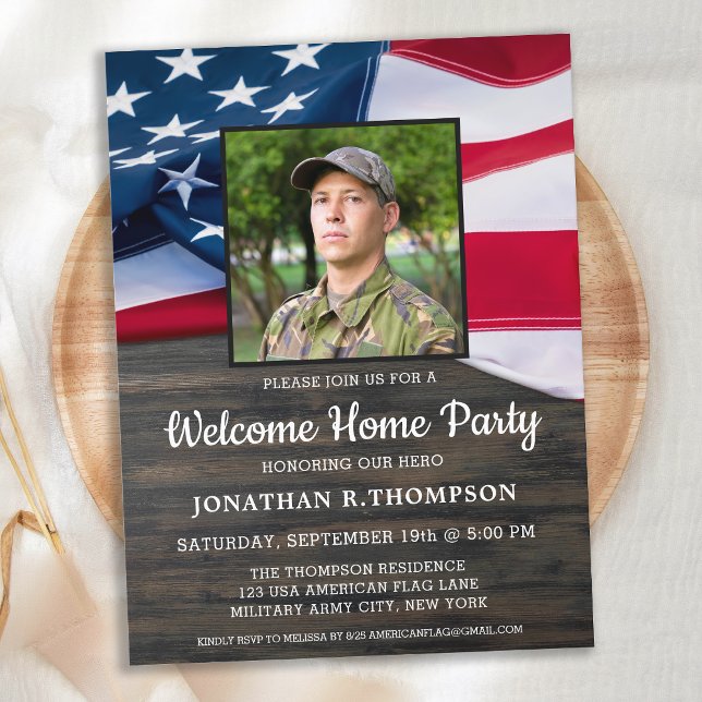 Militär Välkommen hem USA Patriotic American Flagg Inbjudan Vykort (Skapare uppladdad)