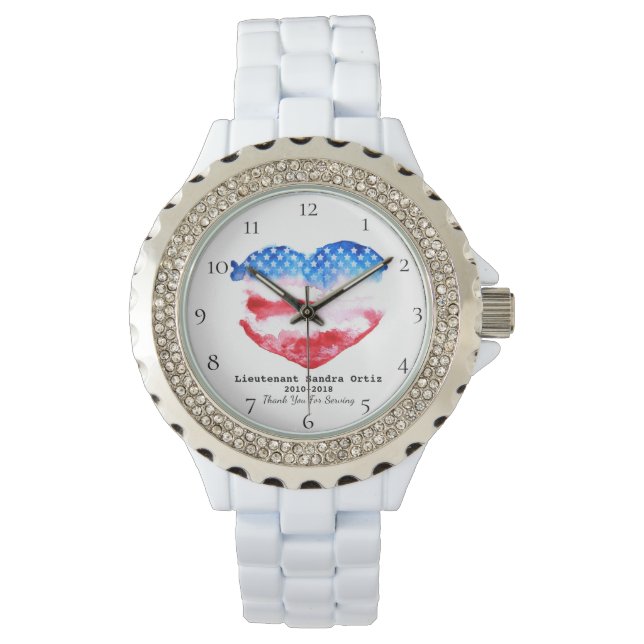 *~* Militär veteran Mamma Rött vitt blått Heart Fl Armbandsur (Framsida)