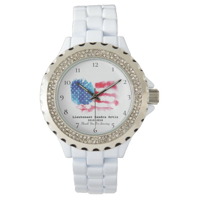 *~* Militär Veteran Mamma Rött vitt blått USA-Flag Armbandsur (Framsida)