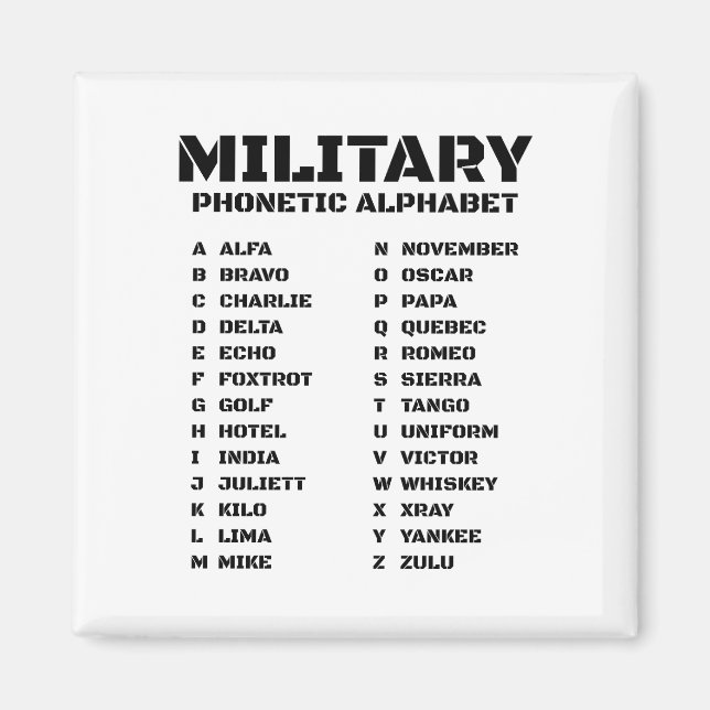 Militära fonetiska alfabetet magnet (Framsidan)