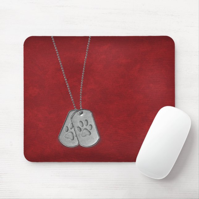 Militära Hundbrickor med Tass avtryck på läder Musmatta (Med mus)