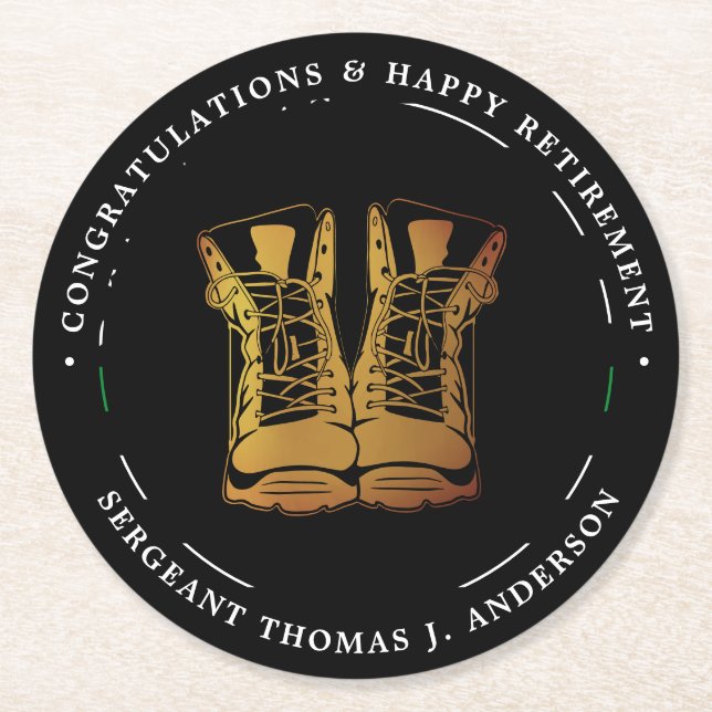 Militära Pension Party Thin Grönt Line Boots Underlägg Papper Rund (Framsidan)