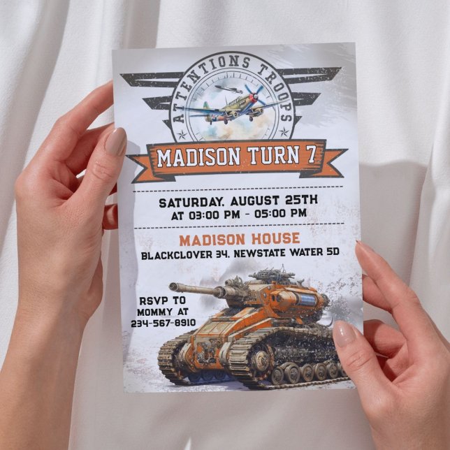 Militärarmén Födelsedagsfest inbjudan (Army Party Future Military Editable Birthday party Invitation)