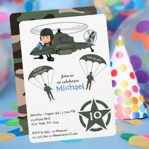 Militärarméns helikopter Birthday Grönt Inbjudan