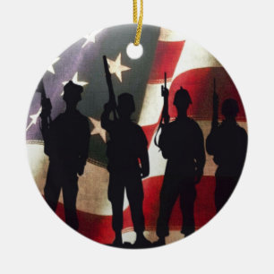 Militären tjäna som soldat patriotisk flagga fö julgransprydnad keramik