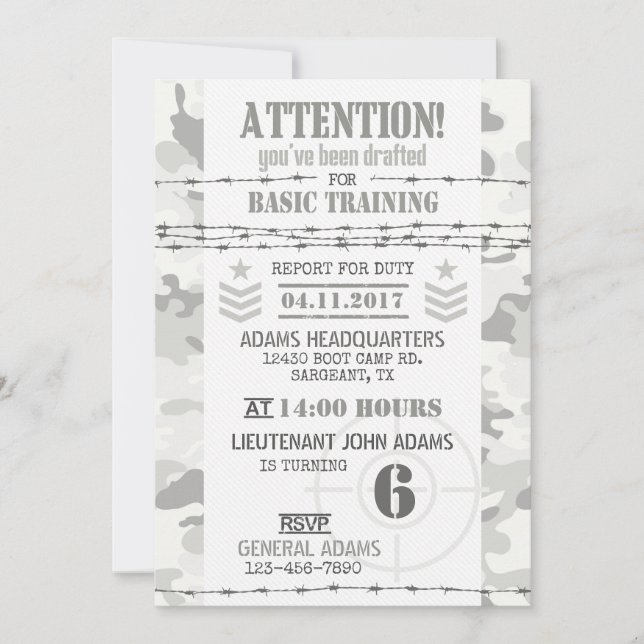 Militärfödelsedagen i arméns arktiska kamouflage inbjudningar (Framsida)
