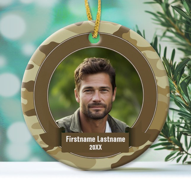 Militärhjälte - Camo DUBBLA SIDED Julgransprydnad Keramik (Custom Ornament)