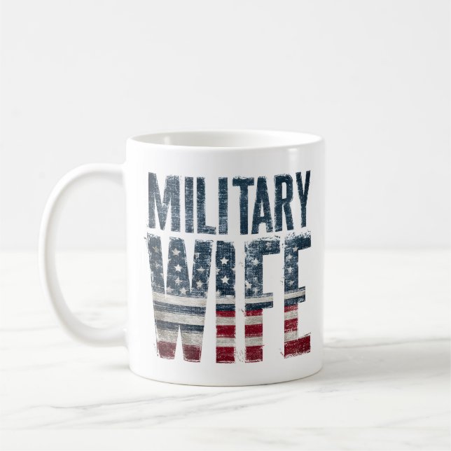 Militärhustru patriotisk röd, vit och blå  kaffemugg (Vänster)