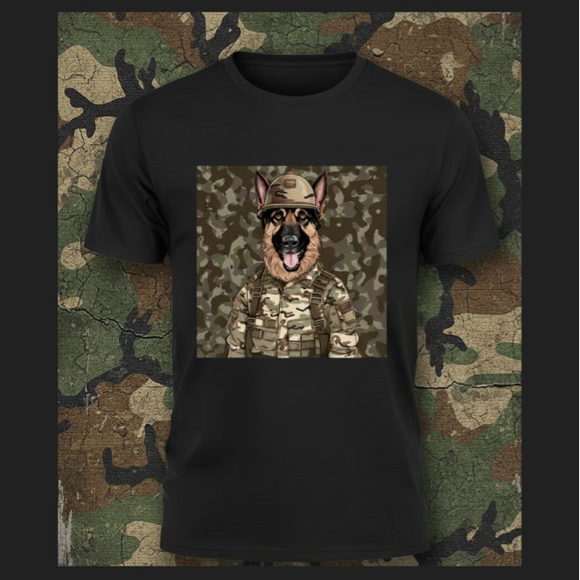 Militärkamouflage tysk schäferhund t shirt (Skapare uppladdad)