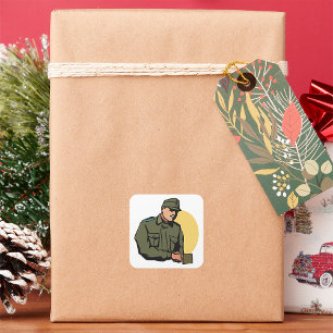 Militärofficer Retro armésoldat Fyrkantigt Klistermärke