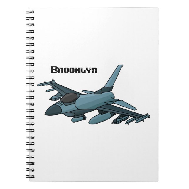 Militärstridsflygplan jet flygplan tecknad anteckningsbok (Framsidan)