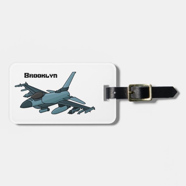 Militärstridsflygplan jet flygplan tecknad bagagebricka (Horisontell Framsida)