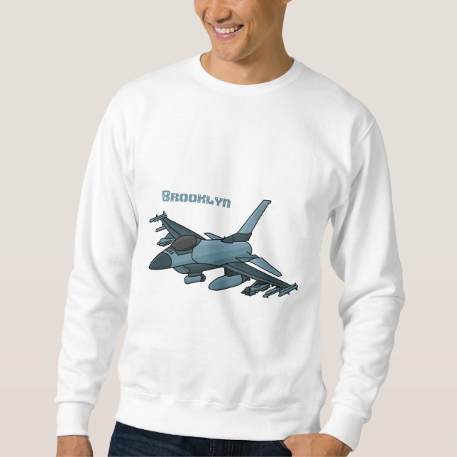 Militärstridsflygplan jet flygplan tecknad lång ärmad tröja (Framsida)
