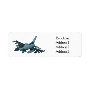 Militärstridsflygplan jet flygplan tecknad returadress etikett