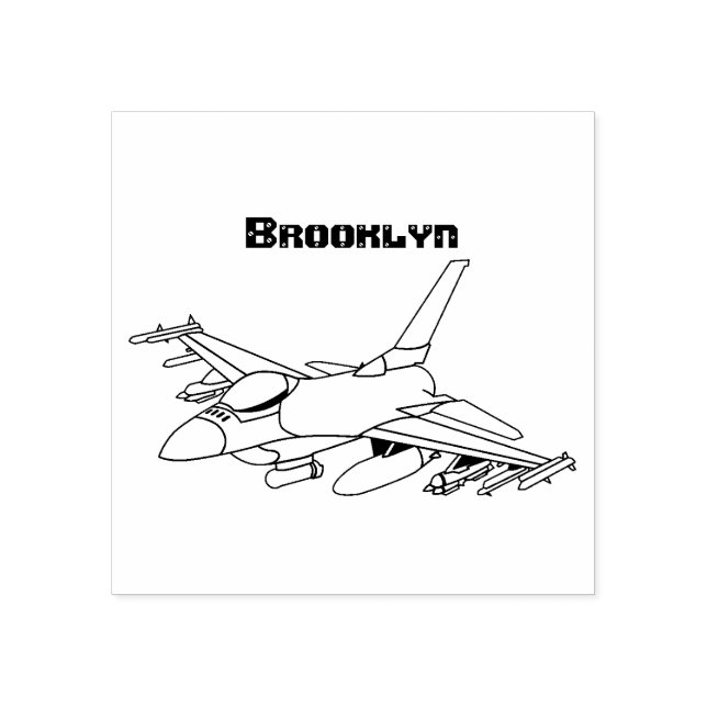 Militärstridsflygplan jet flygplan tecknad stämpel (Tryck)