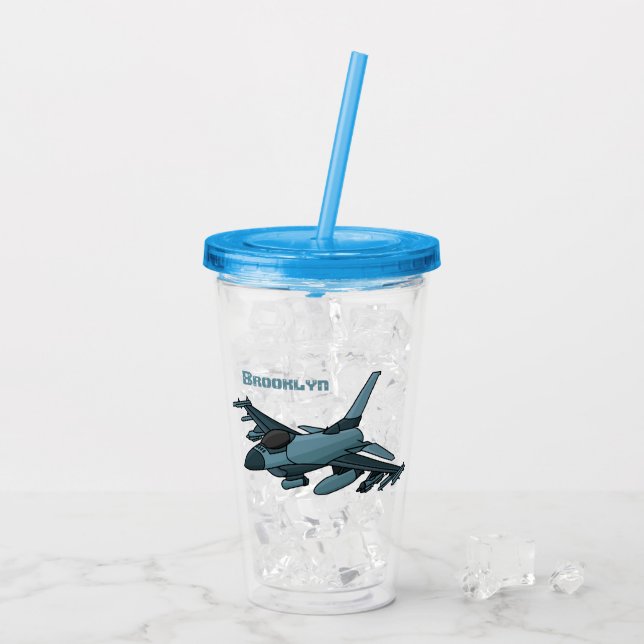 Militärstridsflygplan jet flygplan tecknad take away mugg (Baksida Ice)