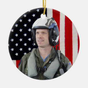 Militärt foto julgransprydnad keramik