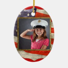 Militärt foto julgransprydnad keramik