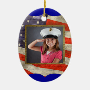Militärt foto julgransprydnad keramik