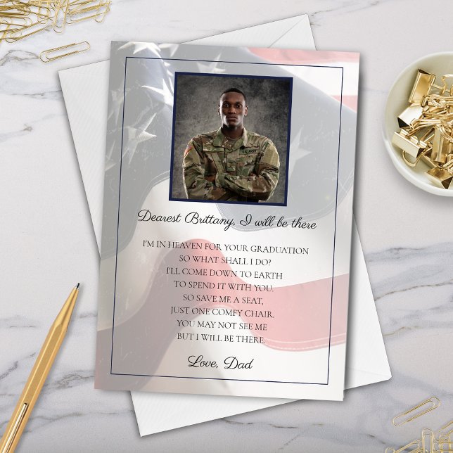 Militärt minneskort från Soldier till Student Julkort (save a seat military gold star family member children graduation i will be there memorial poem card)
