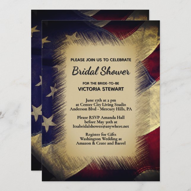 Military American Flag Bridal Shower Invitation Inbjudningar (Fram/baksida)