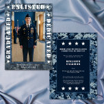 Military Enlist Camo Photo Graduation Announcement Inbjudningar<br><div class="desc">This military enlistment graduation announcement design features a bold blue camouflage frame,  patriotic stars,  and a central photo layout. Perfect for celebrating a graduate entering the armed forces,  it highlights pride,  honor,  and service while creating a memorable military enlistment graduation announcement. Created by Simply Farmhouse Press.</div>
