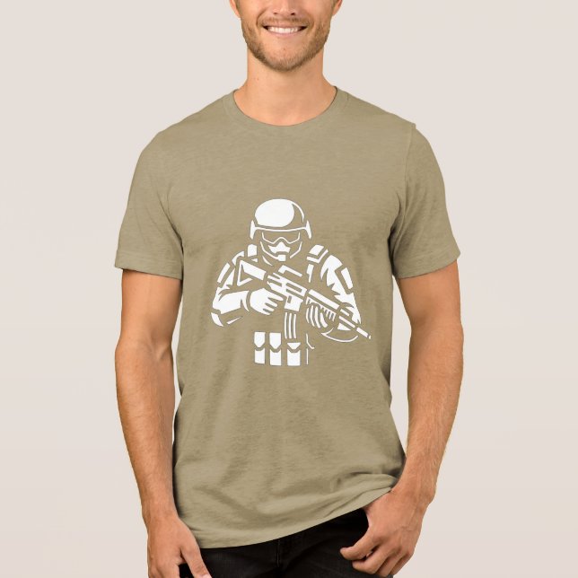Military Gamer Skull Helmet Design T-Shirt (Framsida)