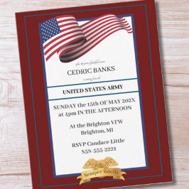 Military Retirement Invitation Flag Gold Crest Vykort