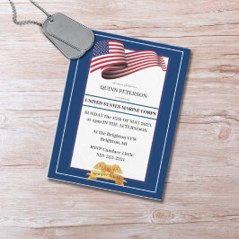 Military Retirement Invitation Flag Gold Crest Vykort