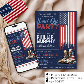 Military Send Off US Flag Boots Party Going Away Inbjudningar